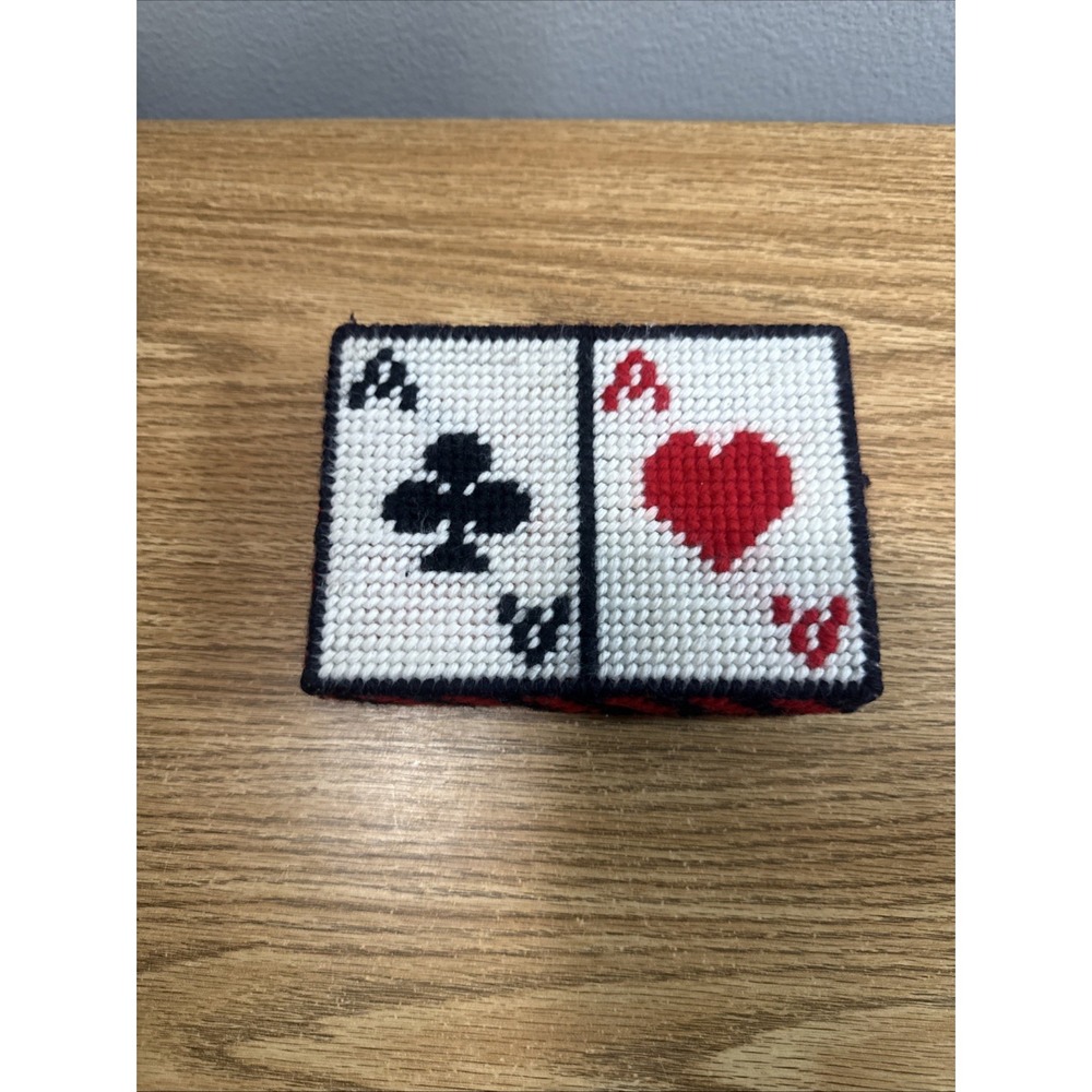 Vintage Knitted Embroidery Bridge‎ Playing Card Holder Double Deck Tray Holder